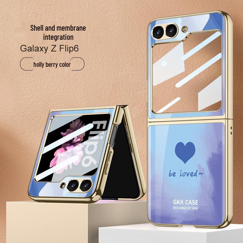 Custodia Samsung Z Flip6 con Cuore in Vetro Galvanizzato Schermo Pieghevole