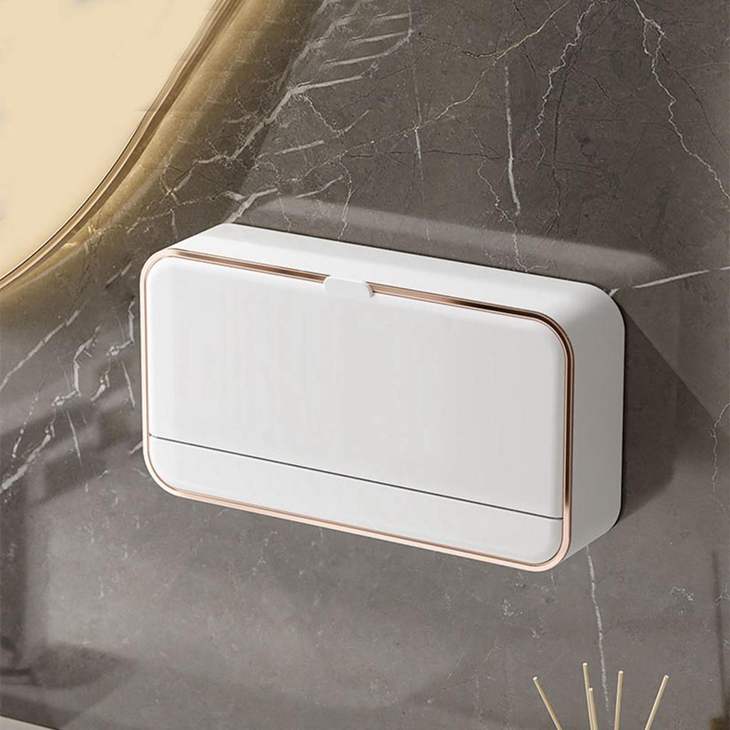 Wandmontierte Seifenschale Selbstentleerend Halboffener Deckel Wand-Seifenhalter Tablett für Badezimmer Waschküche Küche