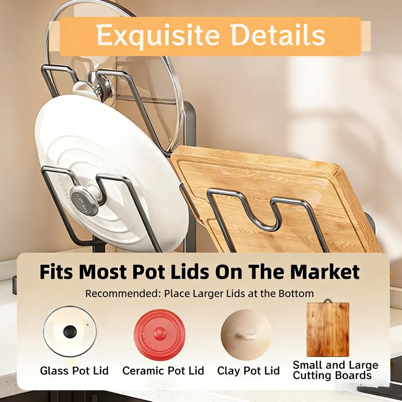 Kitchen Pot Cover Spatula Holder Storage Rack Cutting Board Drain Multi-functional Household Countertop Chopping Board Shelf