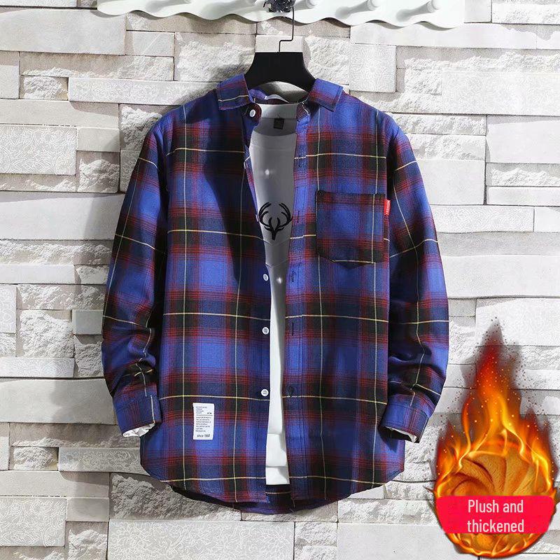 2024 Men's Plaid Velvet Warm Long Sleeve Shirt - Autumn/Winter Collection