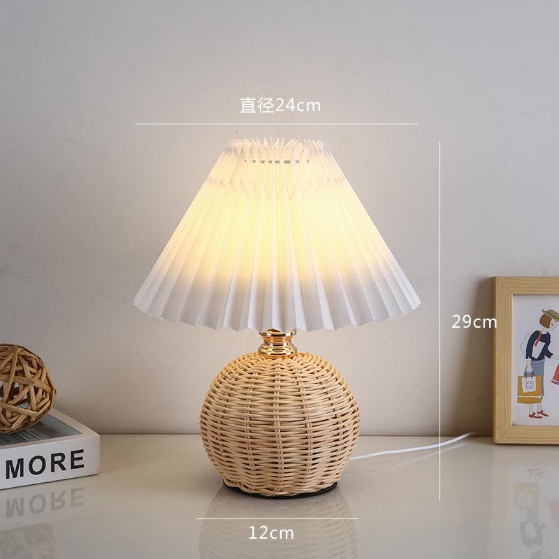 LED Stoff Plissee Lampenschirm Retro Rattan Streifen USB Schlafzimmer Nachttisch Lampe Schreibtisch Lampe Indoor Hause Dekoration Beleuchtung Leuchte