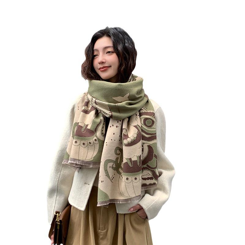 Winter Festive Red Imitation Cashmere Scarf for Women New Fashion Versatile Rui Rabbit Scarf Plus Velvet Warm Korean Style Shawl