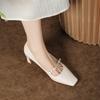 Sexy Sheepskin High Heels New Square Head Temperament Patent Leather Single Shoes Thick Heel