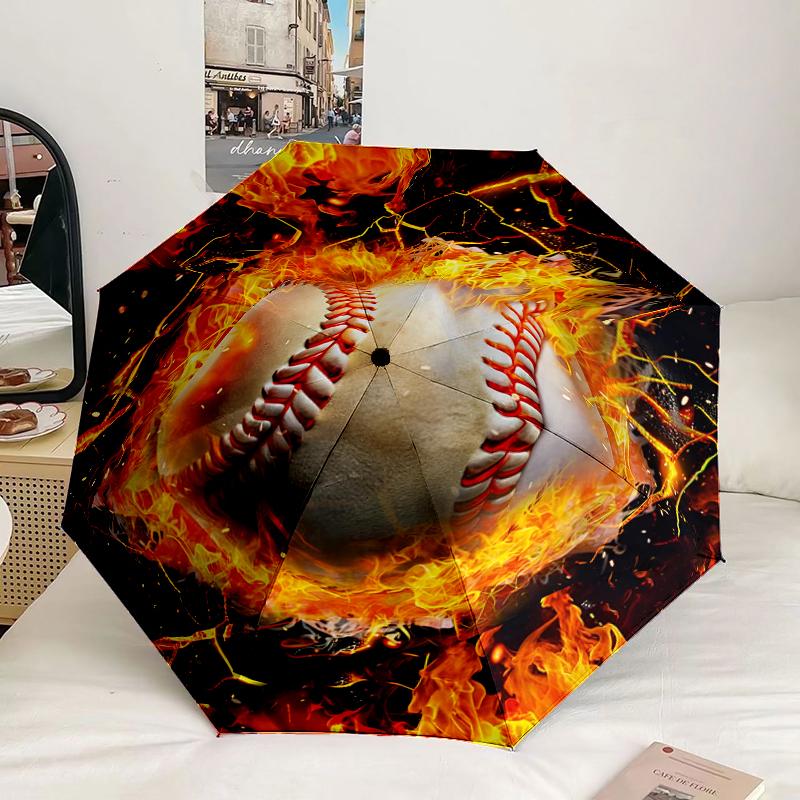 Flaming Football Artwork Umbrella 8-Frame for Travel, Camping, Casual Lightweight Portable Umbrella, Essential for Every Family Holidays Gift