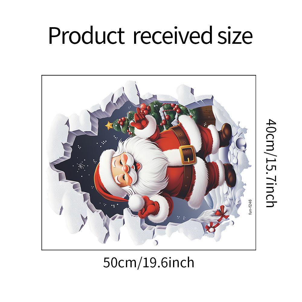 1sheets Santa Claus Christmas Wall Sticker Gift for Kids Baby Rooms Unique Xmas Decor Removable Vinyl Decal Breaking Brick Wall