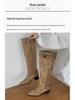 In-Stock Western Suede Cowboy Boots: Wide Shaft, Chunky Heel, Square Toe, Versatile, Wrinkled Slouch Design