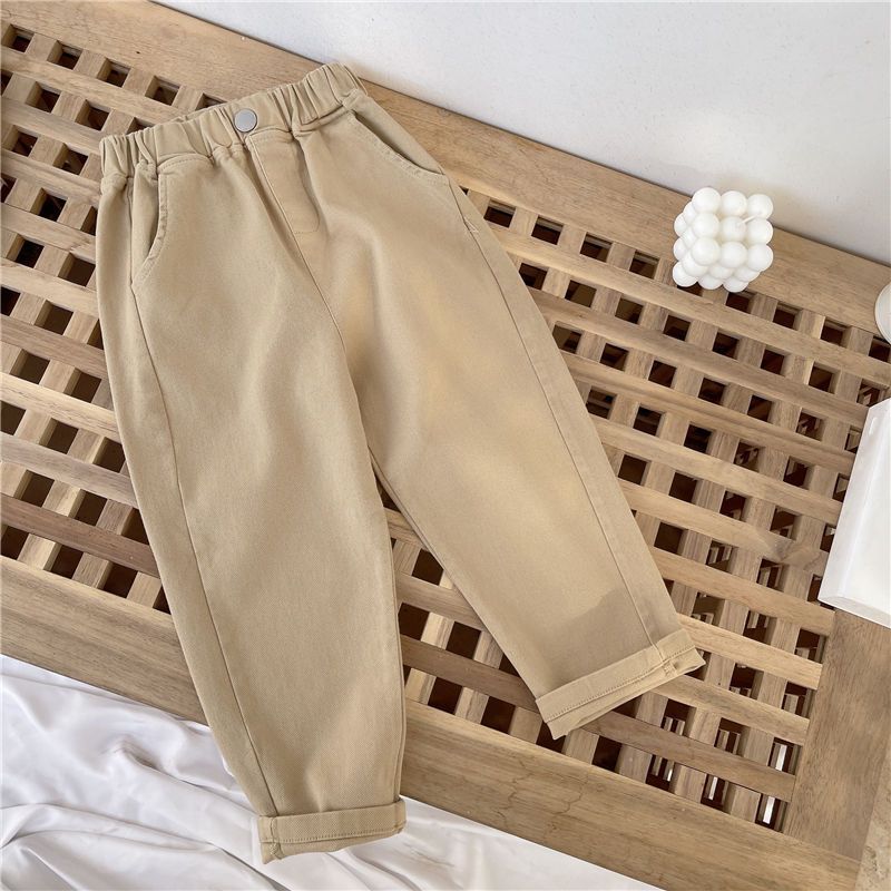 Children's Autumn Solid Color Mid-rise Long Pants, Small and Medium Sizes, Loose and Casual, Outerwear Harem Pants