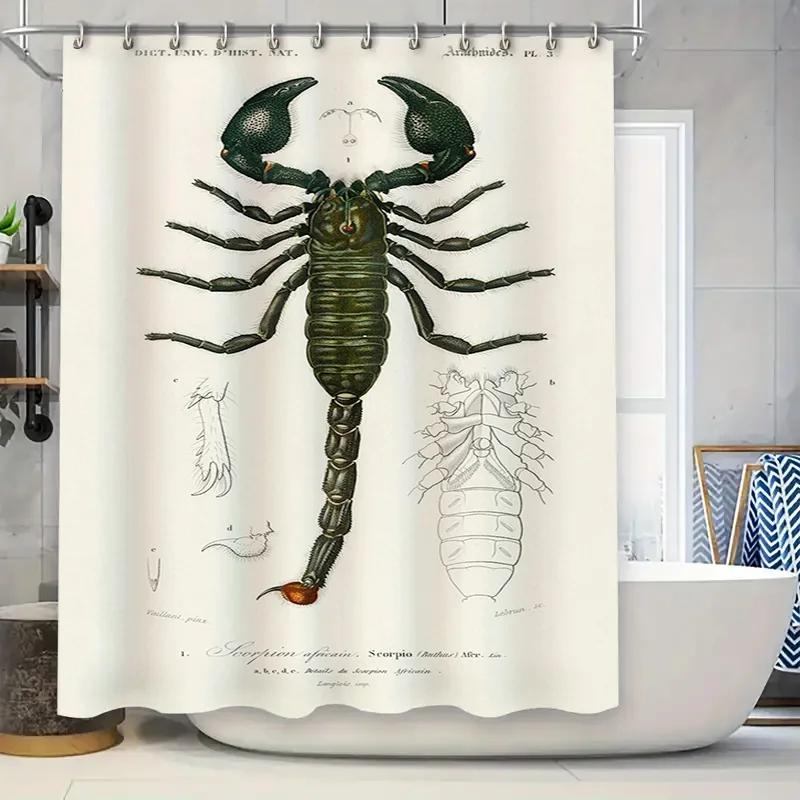 

Страшный Скорпион Домашний Декор Занавеска для Душа Зеленая Белая Викторианский Стиль Ванной Комнаты Водонепроницаемая Подкладка для Детских Ванных Комнат Размер W90xH180cm