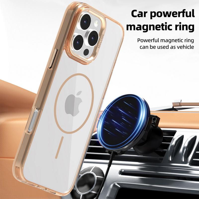 Genomskinligt Magsafe Magnetiskt Fodral För iPhone 16 Pro Max 15 Pro 14 13 12 11 Metallisk Linsram Genomskinligt Stötsäkert Mjuk Kantad Mobilskal