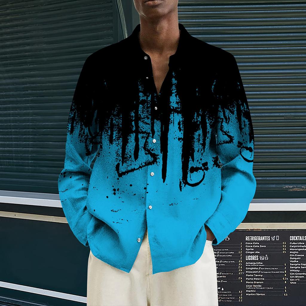 Men's Printed Long Sleeve Shirts Casual Loose Printed Long Sleeve Shirts