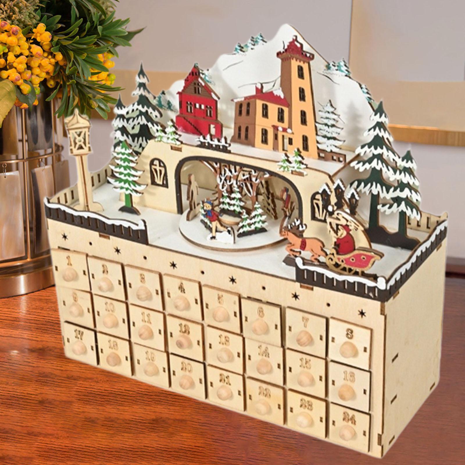 

Christmas Decoration 2025 with Drawers Adults Kids Decorative Wooden Advent Calendar for Holiday Office Bedroom Party Tabletop
