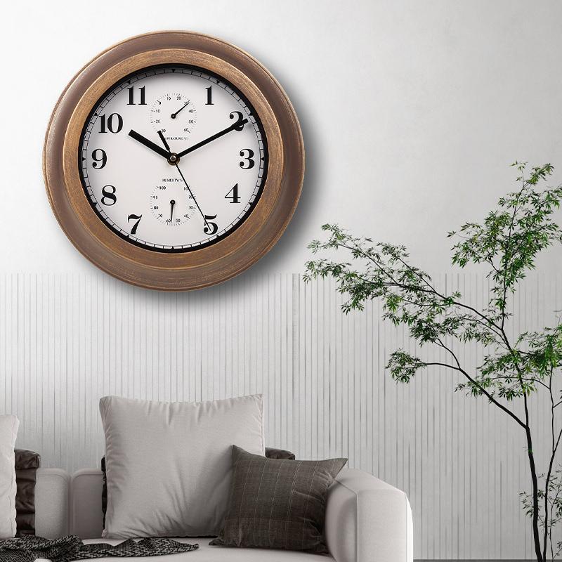 100% Waterproof Outdoor Wall Clock with Humidity Temperature Gauge Bathroom Kitchen Patio Shop Living Room Decorative Wall Clock