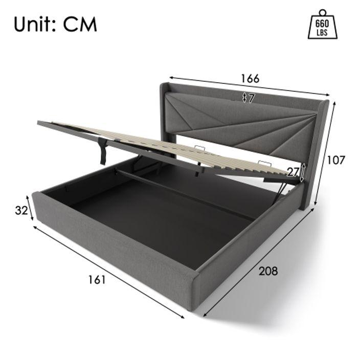 Lit Double Capitonné Tête De Lit Avec USB Type C, Cadre De Lit En Lin Sommier À Lattes (avec Matelas) 160x200