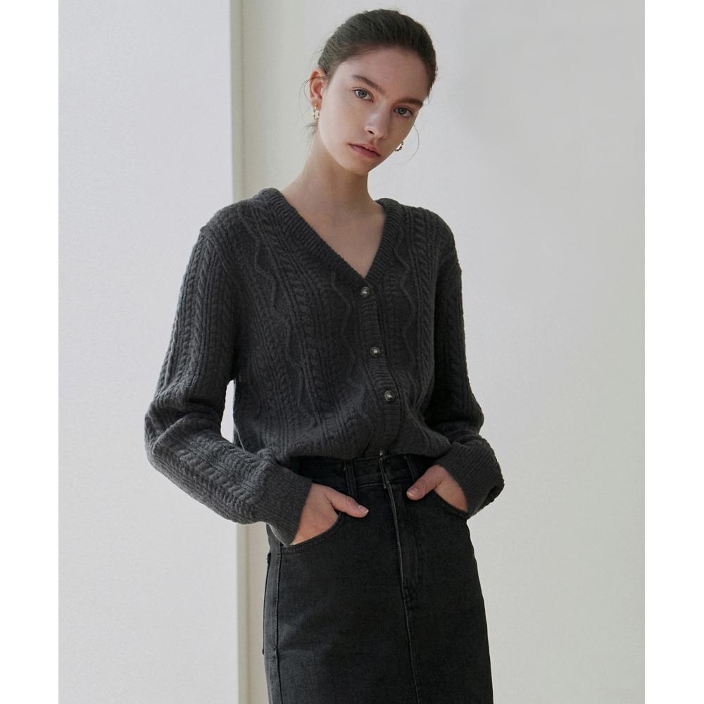 

NICKNICOLE Fisherman V Knit CardiganCharcoal