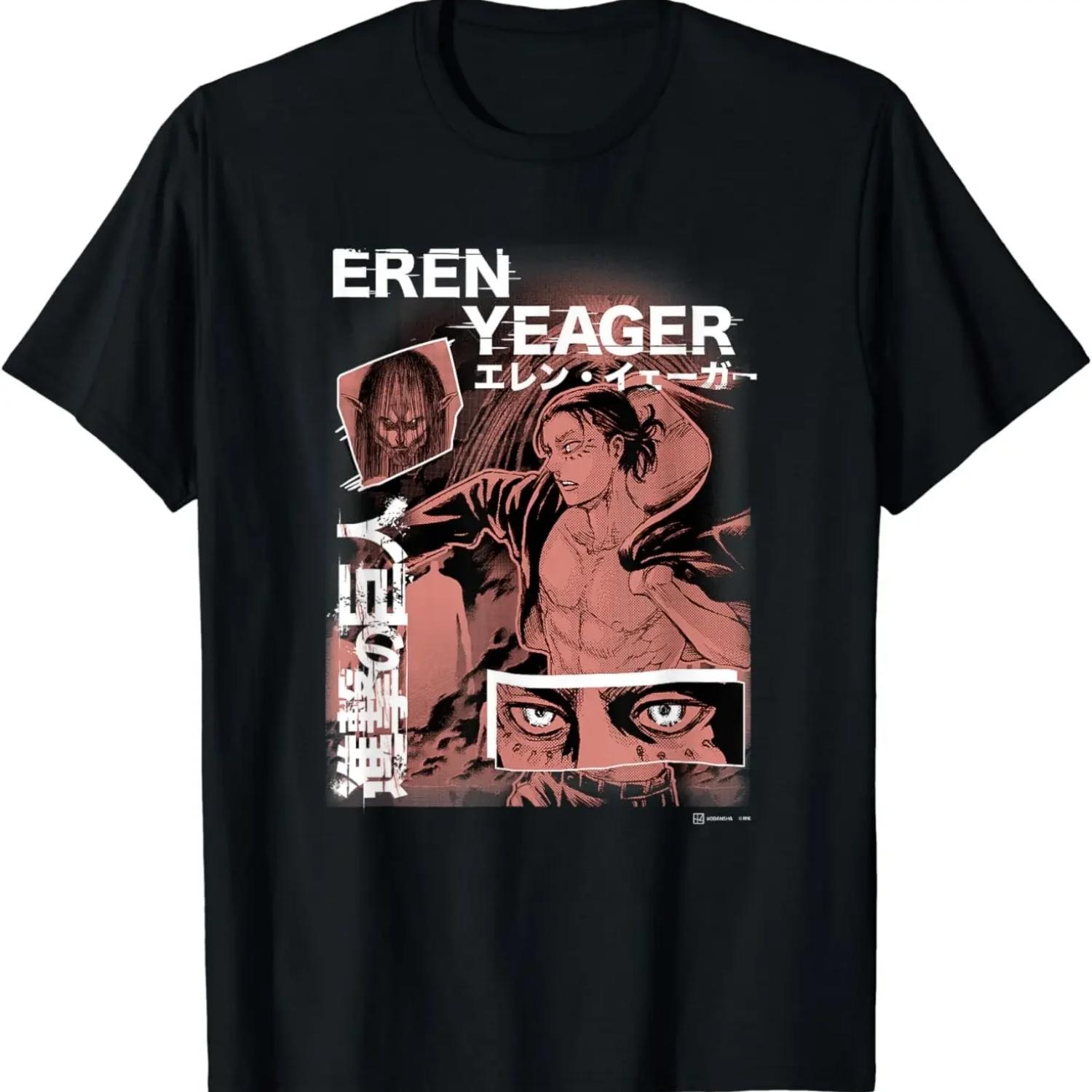 

Атака титанов Эрен Йегер Японская манга Коллаж Портрет Футболка Графические футболки Аниме Мужская одежда XXXXXL чёрный