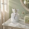 Small Angel Figurine Resin Figurine, Half Body Winged Fairy Sculpture with Gold Trim, Matte Warm White Decor Desk for Bedroom Shelf Gift Women