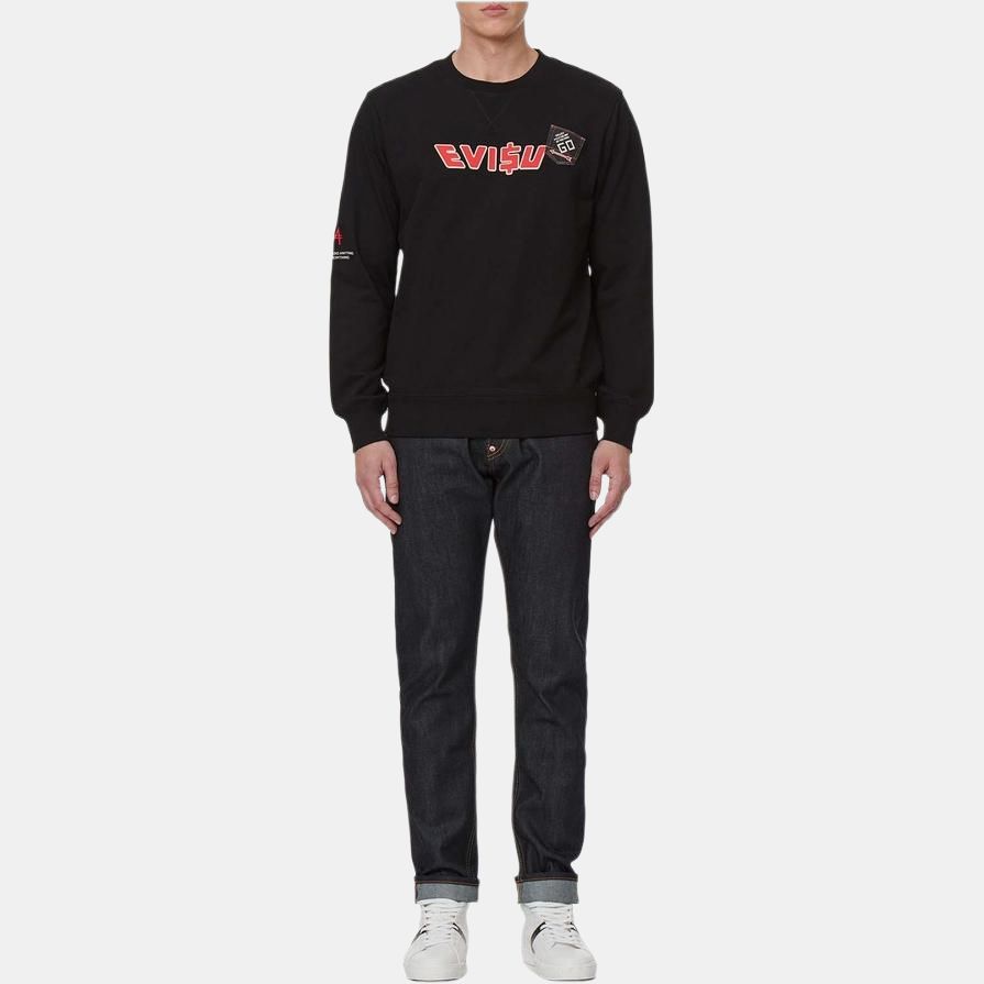 Evisu Letter Logo Cartoon Pattern Printed Pullover Round Neck Sweatshirt Unisex sweatshirt Black 2ESMOM2SW450XXCT