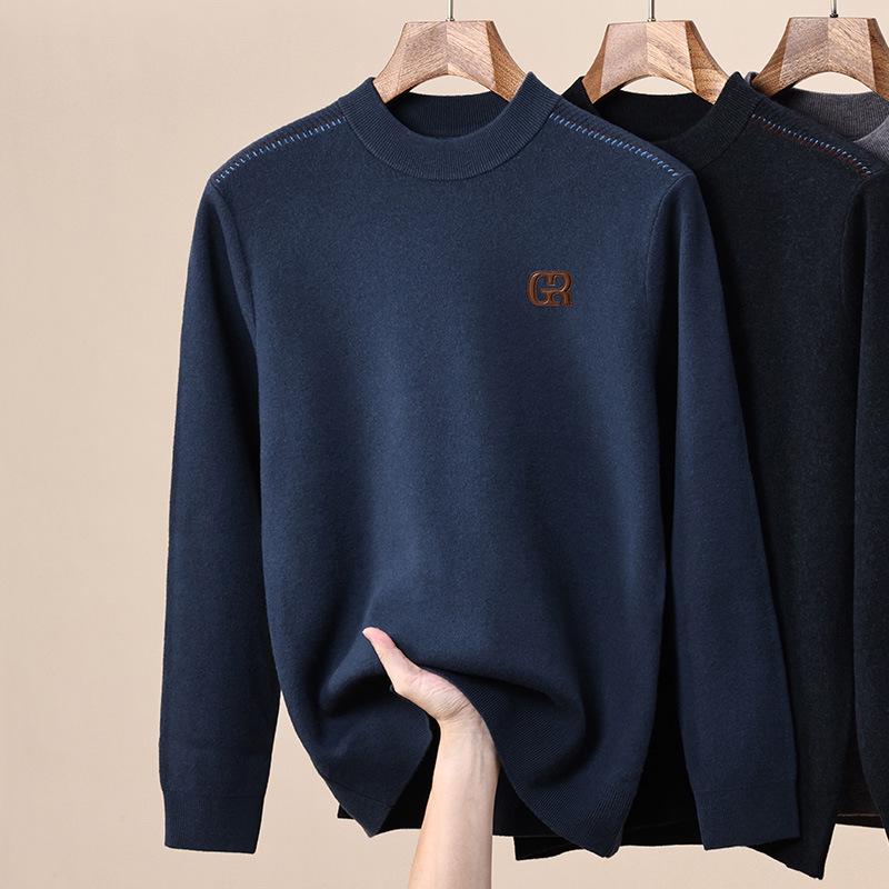 Men s 100% Wool Sweater - 2025 Autumn/Winter New Style Round Neck High-End Knitwear M (105)