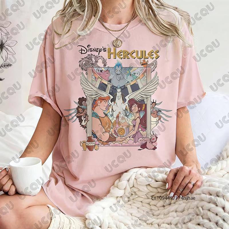 2026 New    Hercules Graphics Print Cotton T Shirt For Women Summer Short Sleeve Retro Tees Casual Oversized Couples Tops