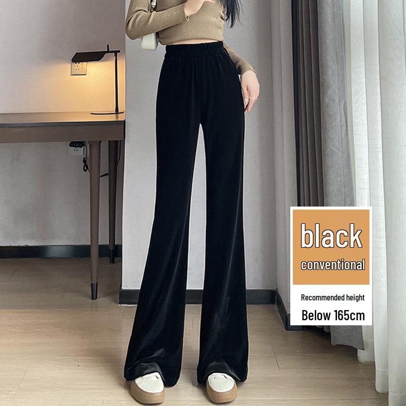 

Women s 2025 Autumn/Winter Black High-Waisted Gold Velvet Bell Bottom Pants, Petite Plus, Slimming Micro-Bell Velvet. L - 106-116 lbs