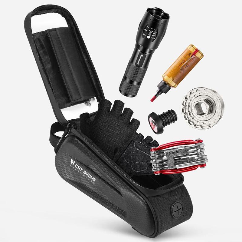 West Biking 7,0 Zoll Fahrrad-Telefon-Touchscreen-Tasche, reflektierende Oberrohrtasche aus Eva-Hartschale, wasserabweisende Vorderrahmentaschen