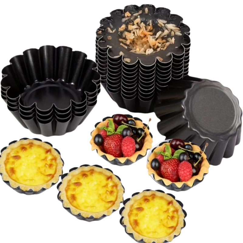 12PCS Non-stick Ripple Egg Tart Mold Carbon Steel Round Tart Quiche Pans Cupcake Muffin Baking Mould Kitchen Baking Tool