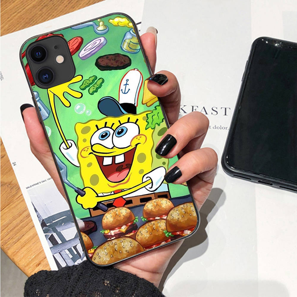 Carcasă pentru iPhone 16 15 Plus 14 13 12 11 Pro 8 7 6S 6 SE 5S X XR XS Max Realme C30 C33 C31 9I Negru Sofe Cover SI40 Drăguț SpongeBob