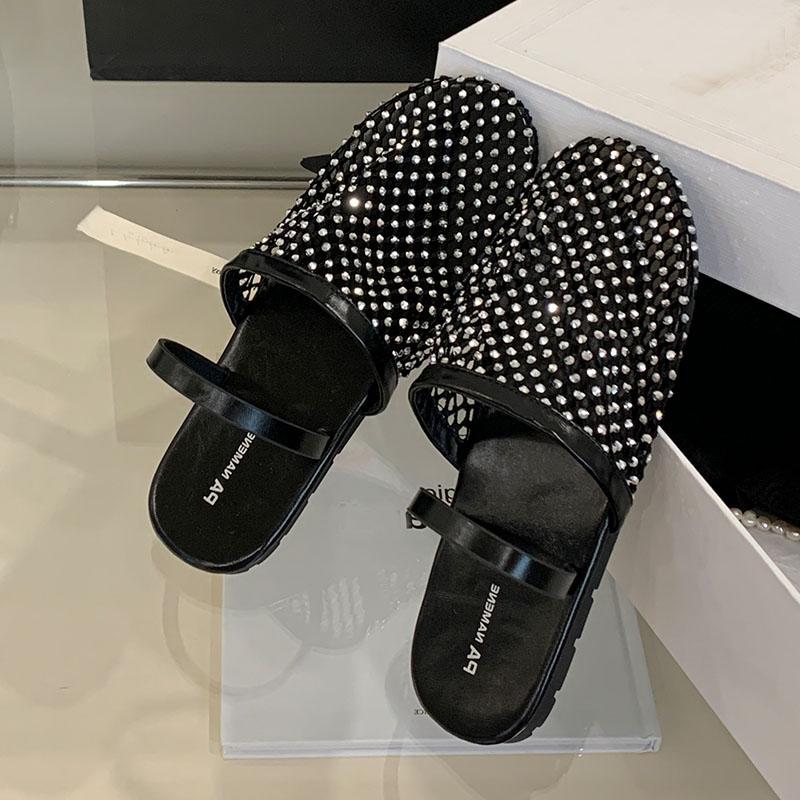 Fashion Female Bling Fashion Round Toe Flats Slippers Shoes For Women Mules Summer Beach Slides Ladies Flats Slippers Sandals Shoes