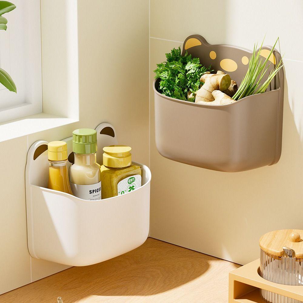 Self Adhesive Wall Mounted Storage Box Cartoon Bear Pen Holder Cute Storage Shelf  Kitchen Bathroom