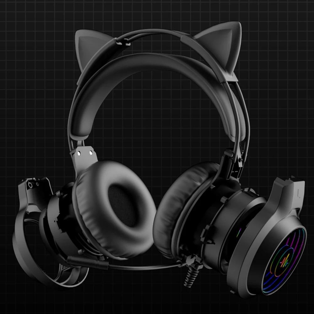 SY-G40 3,5 mm USB-kabelanslutet styrt headset Dragon Eyes Luminous Gaming Söta kattöron Huvudmonterade datorhörlurar med mikrofon För PC Bärbar dator
