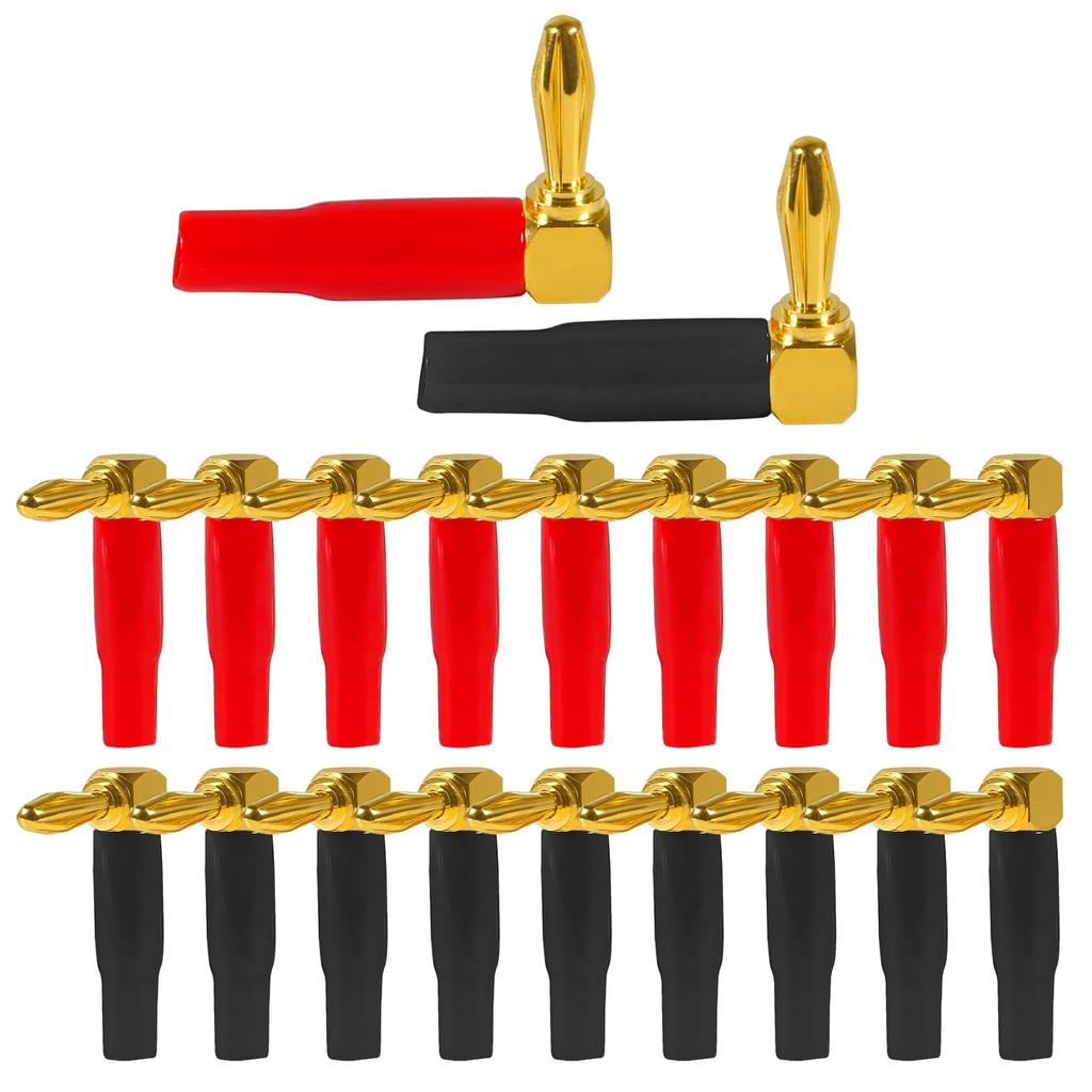 ACEIRMC 20pcs 4mm Inch Banana Right Angle 90 Degree Speaker Right Angle Banana Plugs for Speaker Wire Audio Connector Adapters and 0.15 Plugs,