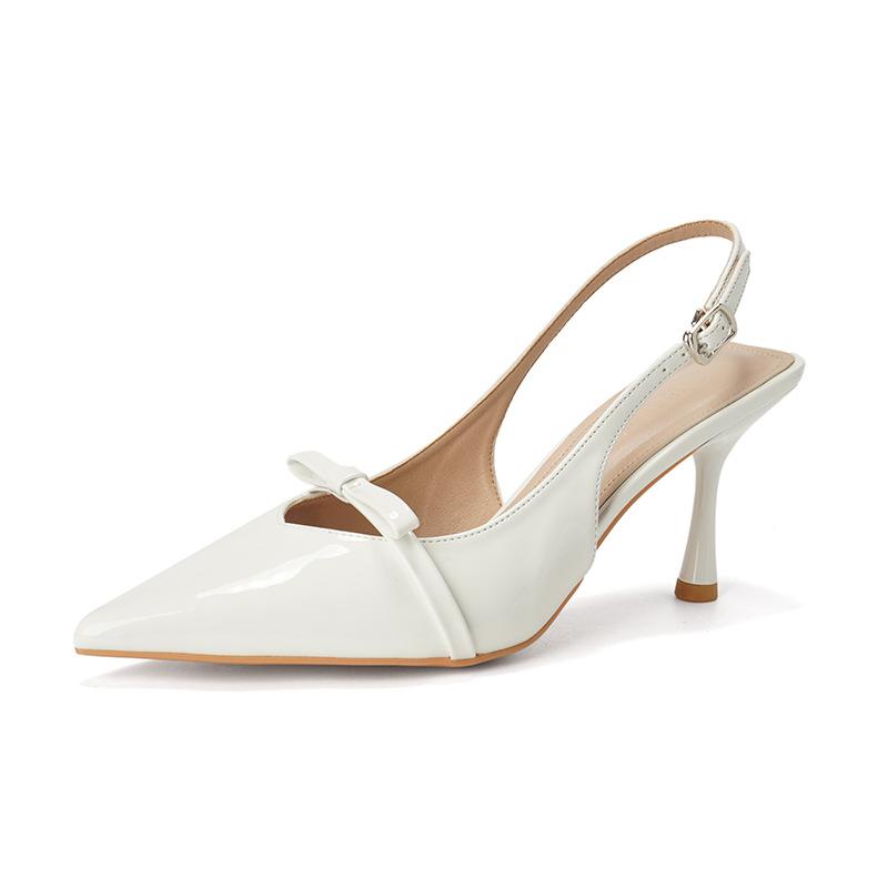 Pointed stiletto sandals women's 2025 new white bow bridesmaid wedding shoes empty skirt women's shoes