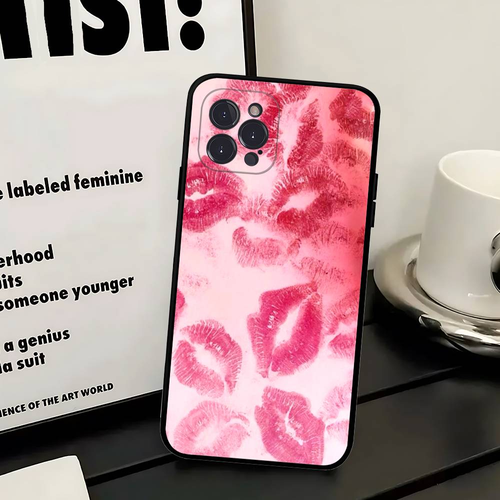 Sexy Girl Red Lips Kiss Phone Case For IPhone 17 Air 16 15 14 Plus 13 12 Mini 11 Pro Max Black Cover iPhone 16 plus