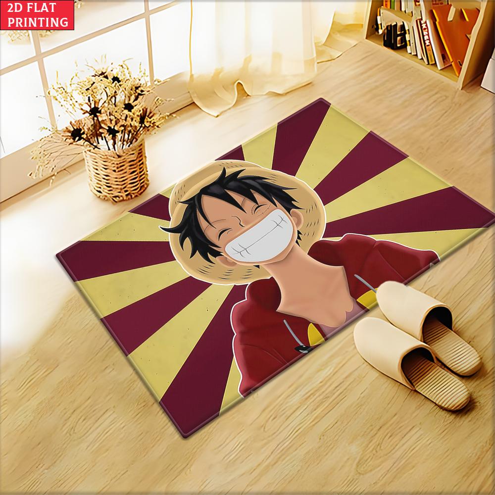 Anime Straw Hat Boy Grin Doormat, Cartoon Pirate Non-slip Floor Mat, Decorative Entrance Rug for Home Living Room Bedroom