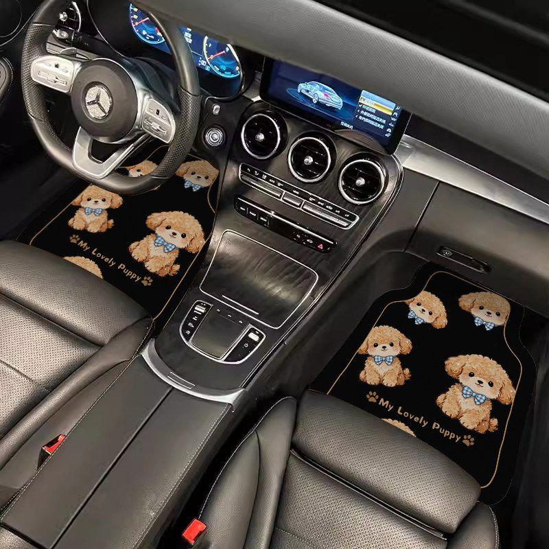 Car Floor Mats Cartoon Curly-Haired Puppy Cute Car Interior Decoration Floor Mats Leather Water-Absorbent Non-Slip Single-Piece Carpet Floor Mat
