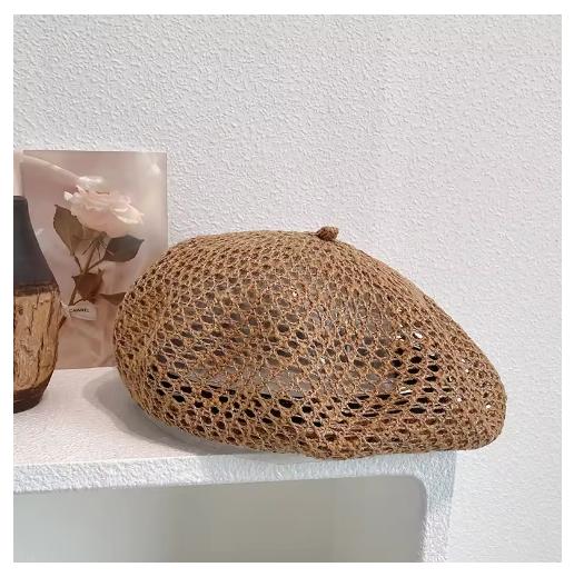 Japanische Einfarbige Helle Seide Hohl Gestrickte Baskenmütze Damen Frühling Sommer Dünnes Baumwollgarn Atmungsaktiv Malerhut Kürbis Hut