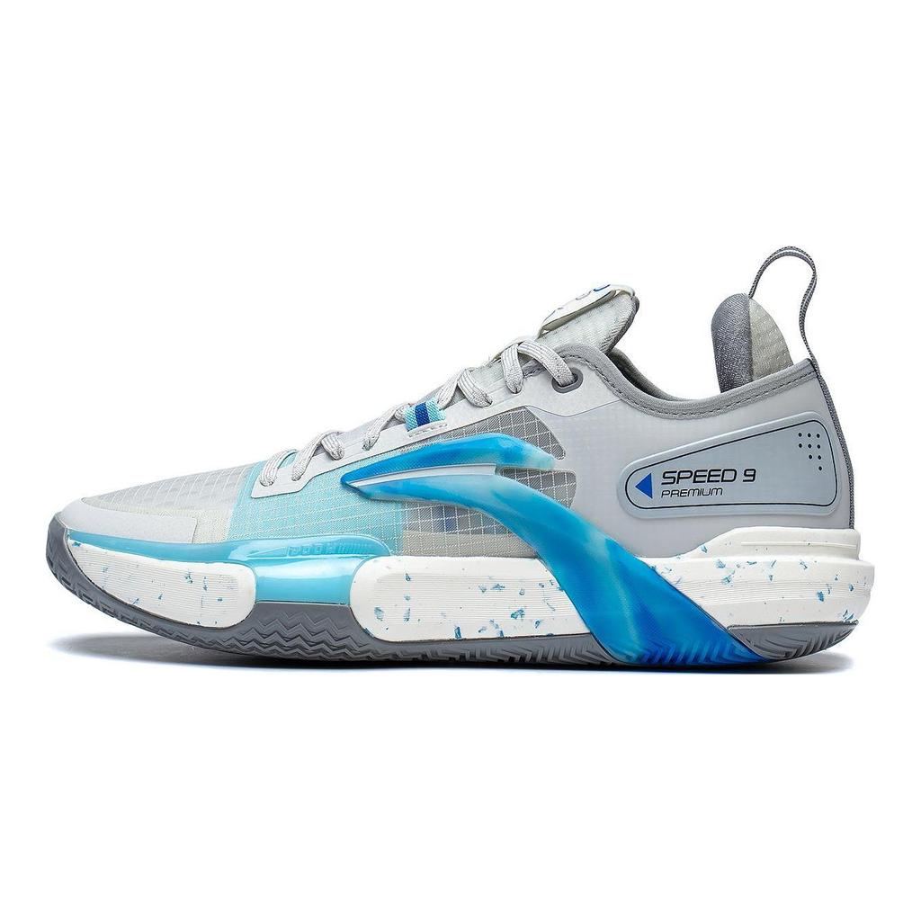 Li Ning Speed 9 Premium PRM Flat Slip Resistant Abrasion Resistant Low top Basketball Shoes Men's Gray Blue ABAT023-3