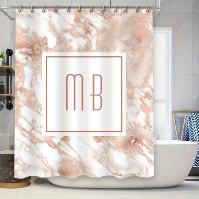 Retro Marmor Monogram Duschvorhang Personalisierte Badezimmerdeko Für Brautname Initialen M B In Roségold Weiß Muster DIY Ba