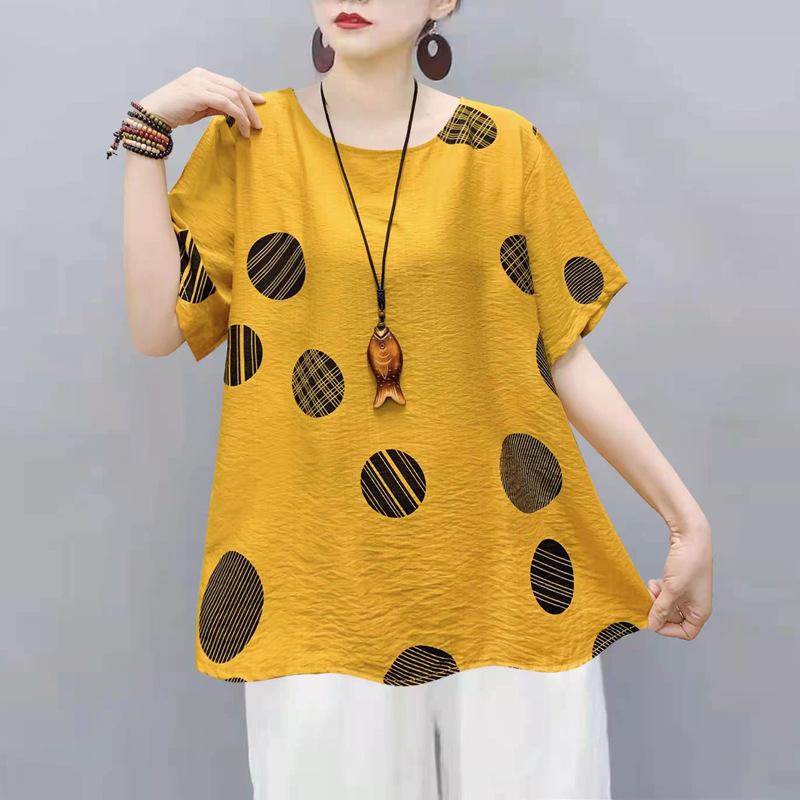 Chinese Women's Chinese Style T-shirt Long-sleeved Loose Cotton Short-sleeved Summer Blouse Ethnic Style