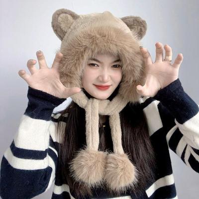 Drop-shaped Teddy Bear Earflap Hat Winter Cold-weather Trapper Hat
