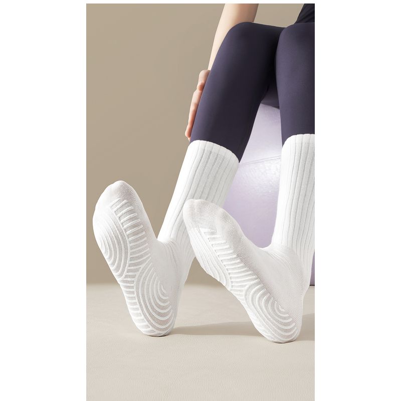 

Professional Anti-Skid Training Women s Mid Tube Stockings Warm and Slimming Yoga Sports Dance Pilates Cotton Fall and Winter Room Socks White