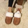 Fashion 2024 Winter Plush Low-top Thick-soled Fur Warm Women's Slippers Flat New Horseshoe Cotton Rubber Roman Toe-cap Slippers Traf