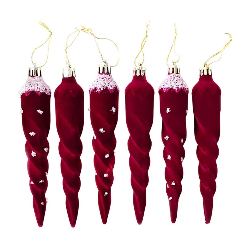 Christmas Tree Baubles Wine-Red Plastic Geometric Ornament with Textured Finish and Hanging Strings for Shop, Hotel