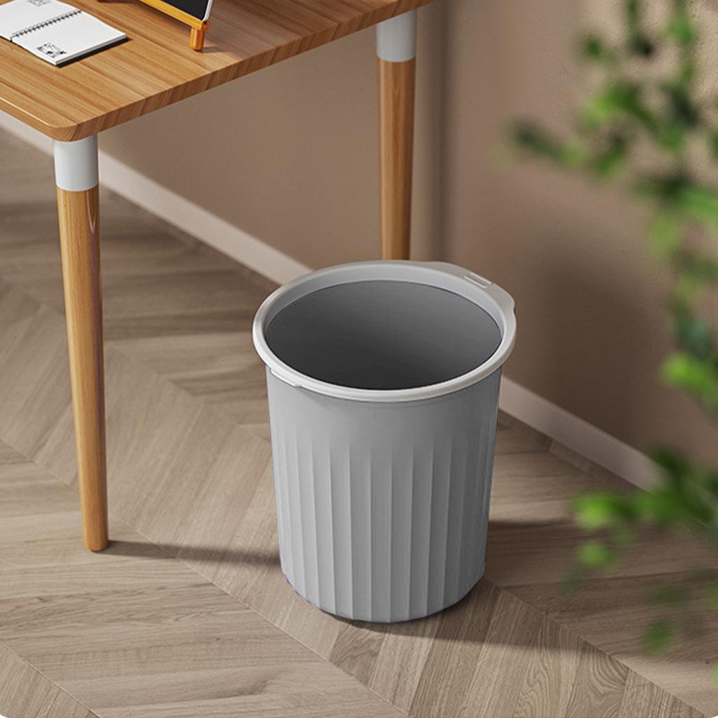 Garbage Container Bin Round Shaped Large Capacity Trash Can with Pressing Ring for Household Gray