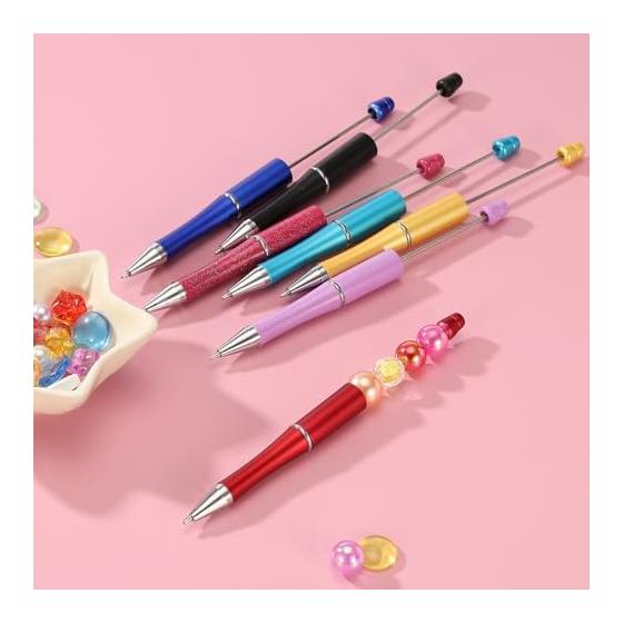 PATIKIL 20 Pcs Beadable Pens Black Ink Plastic Bead Pens Creative DIY Ballpoint Pens for Teacher/Office/DIY Crafts/Party Decor/Handmade Supplies