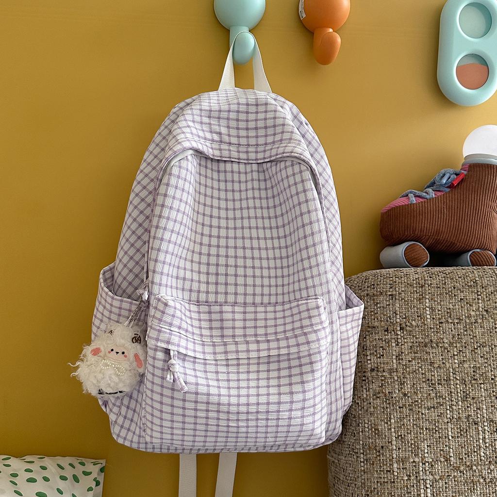 Schultasche für Damen, Koreanischer Stil INS Minimalistisches Kariertes Rucksack, Rucksack mit großem Fassungsvermögen für Freizeit und Reisen für Mittel- und Oberstufenschüler