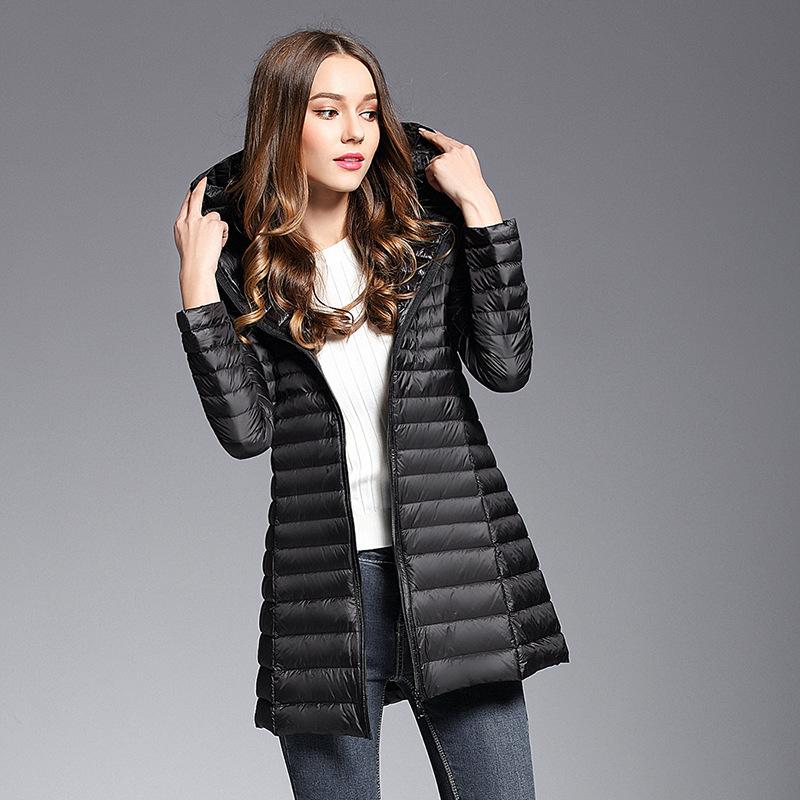 Winter new women's down jacket women's medium and long hooded light and thin slim large size mother outfit trendy