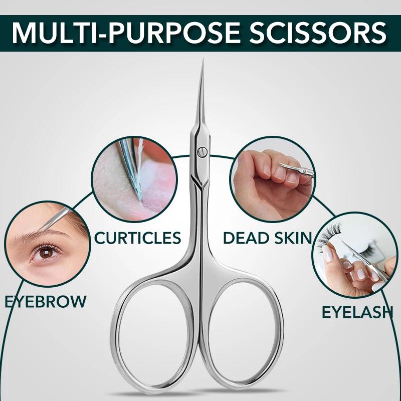 1Pcs Cuticle Scissors Manicure Nail Tools Stainless Curved Blade Eyebrow Eyelash Dry Skin Multi-purpose Small Scissors