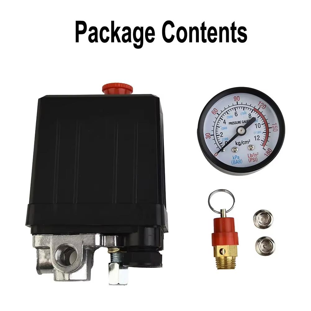 

Power Tools 175psi 4 Port Air Compressor Pressure Switch Manifold Regulator + Safety Valve