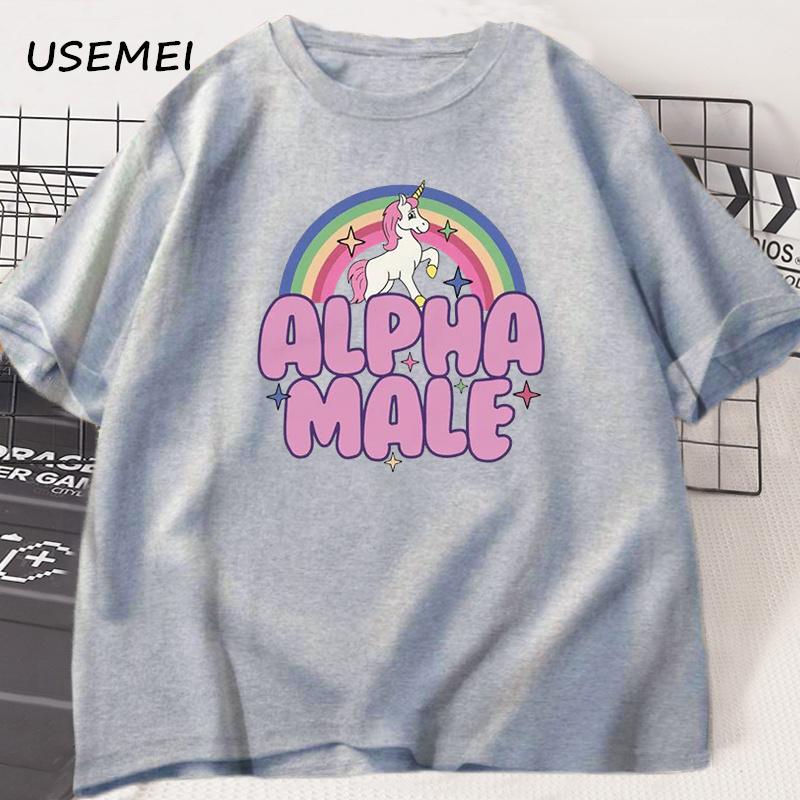 Alpha Male Unicorn Rainbow T Shirts Oversize Men Casual Fashaion Graphic Tees Unisex Round Neck Print Mens Short Sleeve Tshirt